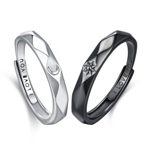 JFASHOP Paar Ringe Set 925 Sterling Silber Verlobungsringe Paar Verstellbare Offene Ring für Verlobungsringe Paar Fingerring Matching Rings Jubiläum Valentinstag für Damen von JFASHOP