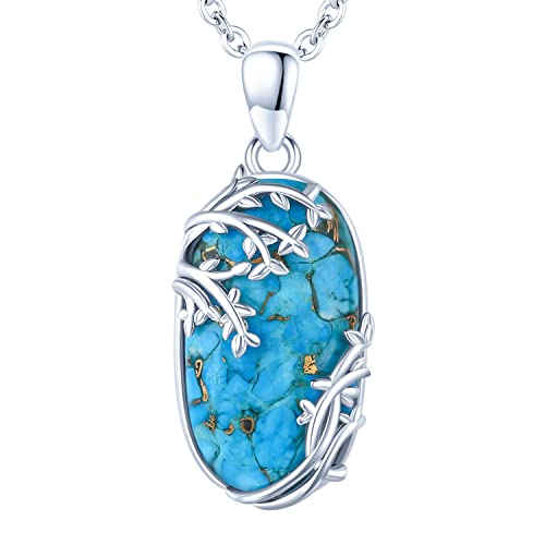 JFASHOP S925 Sterling Silber Türkiser Baum der Lebens Kette für Frauen Mädchen Ovales Turquoise Stammbaum Halskette Türkis Schmuck Geschenke von JFASHOP