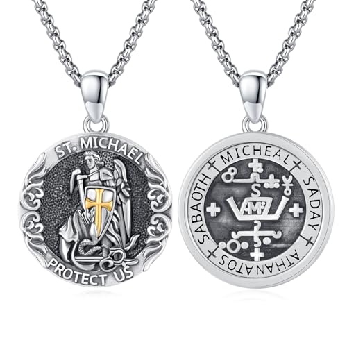 JFASHOP Sankt Michael Erzengel Kette für Männer/Frauen, Sterling Silber St. Michael Halskette, Silber Patron Heiligen Medaillen Anhänger das perfekte Geschenk von JFASHOP