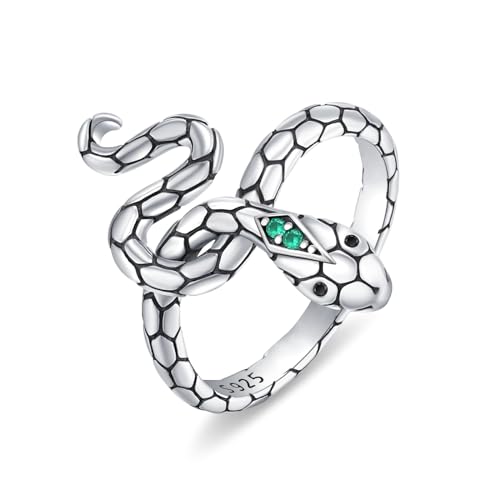 JFASHOP Schlangen Ring 925 Sterling Silber Verstellbar Schlangen offener Ring mit Zirkon für Frauen Damen Herren Männer von JFASHOP