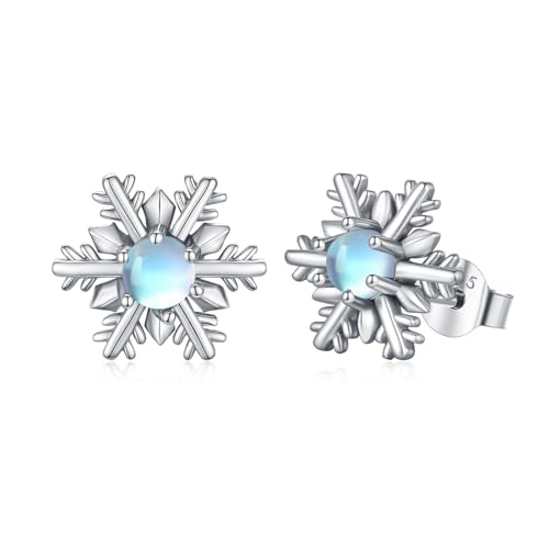JFASHOP Schneeflocke Ohrringe Damen 925 Sterling Silber Mondstein Schneeflocke Weihnachten Ohrstecker Hypoallergene Regenbogen Schneeflocke Schmuck Geschenke für Mädchen Frauen von JFASHOP