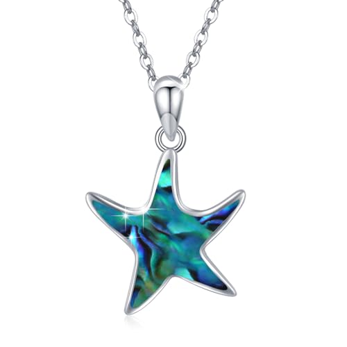JFASHOP Seestern Halskette 925 Sterling Silber Abalone Shell Seestern Kette, Seestern Ozean Anhänger Schmuck Geschenke für Mädchen Frauen Kinde von JFASHOP