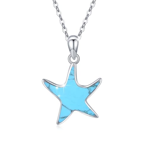 JFASHOP Seestern Halskette 925 Sterling Silber Türkis Seestern Kette, Seestern Ozean Anhänger Schmuck Geschenke für Mädchen Frauen Kinde von JFASHOP