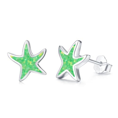 JFASHOP Seestern Ohrringe für Damen 925 Sterling Silber Seestern Opal Ohrstecker Hypoallergene Tier Ohrringe Strand Seestern Schmuck Muttertags Geschenke Valentinstag für Frauen Mädchen Kinder von JFASHOP