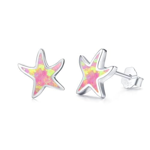 JFASHOP Seestern Ohrringe für Damen 925 Sterling Silber Seestern Opal Ohrstecker Hypoallergene Tier Ohrringe Strand Seestern Schmuck Muttertags Geschenke Valentinstag für Frauen Mädchen Kinder ﻿ von JFASHOP