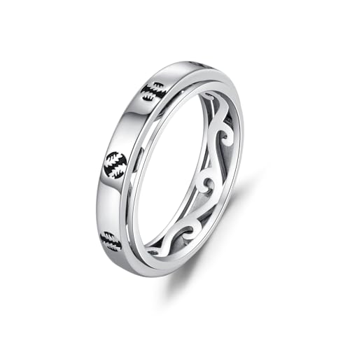 JFASHOP Spinner Ringe für Angst 925 Sterling Silber Baseball Spinner Ring Baseball Ring Stressabbau Langeweile Autismus Ringe für Angst Frauen Männer von JFASHOP