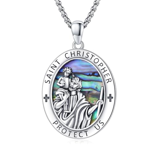 JFASHOP St Christopher Halskette 925 Sterling Silber Herren Wikinger Amulett Halskette Religiöse Anhänger Schmuck für Herren with 2.0mm 20"+2" Rolo Ketten (St Christopher2) von JFASHOP