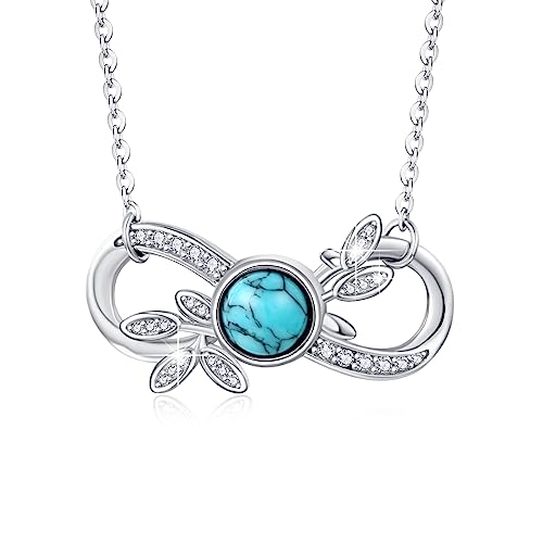 JFASHOP Unendlichkeits kette 925 Sterling Silber Türkis Infinity Blatt Anhänger Halskette Geschenk für Frauen Mädchen von JFASHOP