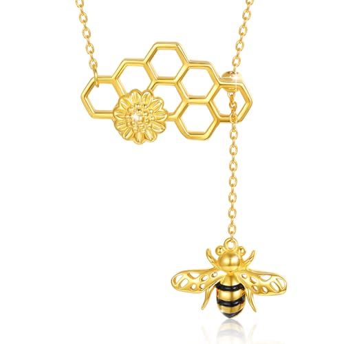 JFASHOP Biene Halskette 925 Sterling Silber Blumen Anhänger Honigbiene Bumble Bee Charms Anhänger Tier Kette Geschenke Für Frauen Mädchen von JFASHOP