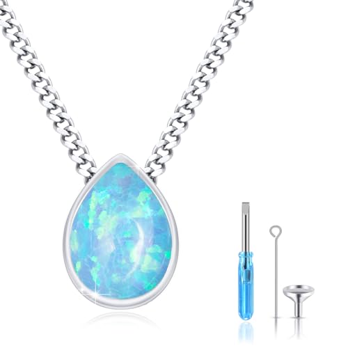 JFASHOP Urne Halskette für Asche 925 Sterling Silber Opal Kette Medaillon Anhänger Asche Andenken Geschenk für Frauen von JFASHOP