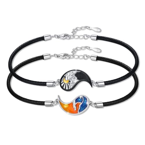 JFASHOP Yin Yang Armbänder 925 Sterling Silber Taichi Paar BFF Berg Sonne Couple Bracelet Schmuck Geschenke für Damen Herren Couple Geschenke von JFASHOP