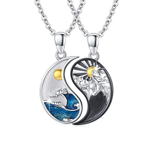 JFASHOP Yin Yang Halskette 925 Sterling Silber Taichi Paar BFF Kette Berg Sonne Anhänger Halskette 2 Stück Yin Yang Kette Schmuck Geschenke für Damen Herren Couple (Halskette) (Halskette 3) von JFASHOP