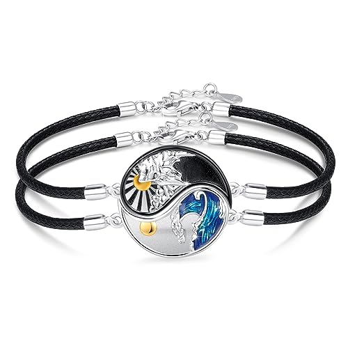 JFASHOP Yin Yang Armbänder 925 Sterling Silber Taichi Paar BFF Berg Sonne Couple Armbänder 2 Stück Kette Schmuck Geschenke für Damen Herren Couple Geschenke von JFASHOP