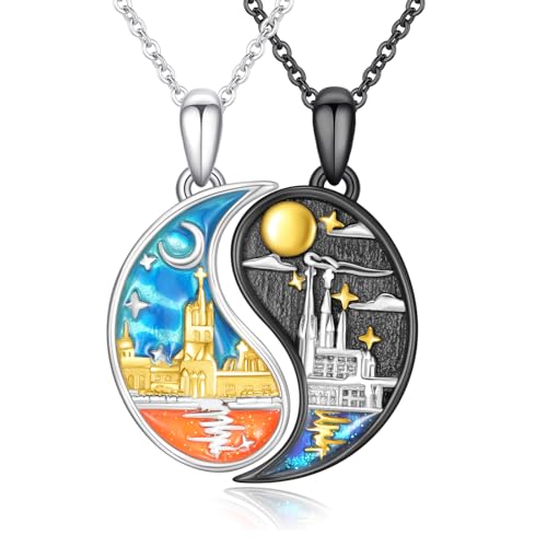 JFASHOP Yin Yang Halskette 925 Sterling Silber Taichi Paar BFF Kette Berg Sonne Anhänger Halskette 2 Stück Yin Yang Kette Schmuck Geschenke für Damen Herren Couple JFASHOP Yin Yang Halskette 925 Sterling Silber Taichi Paar BFF Kette Berg Sonne Anhänger Halskette 2 Stück Yin Yang Kette Schmuck Geschenke für Damen Herren Couple von JFASHOP
