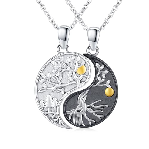 JFASHOP Ying Yang Baum des Lebens Paare Kette für Frauen Männer S925 Stammbaum Halskette Anhänger Schmuck Er und Ihre Freundin Freund von JFASHOP