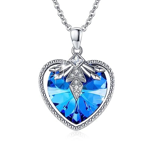 JFASHOP kette schneeflocke 925 sterling silber blauen herz kristall halskette hochzeit jahrestag geburtstag geschenk für ehefrau, freundin und ihre von JFASHOP