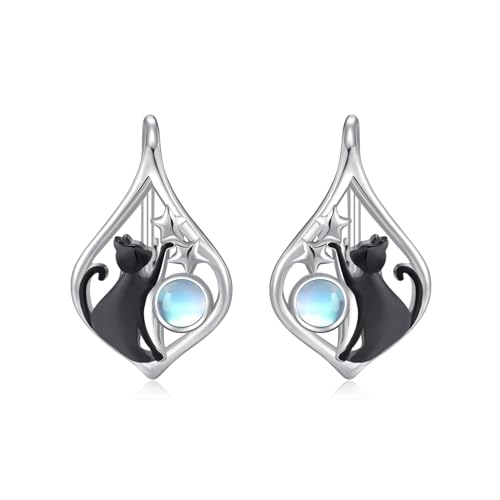 JFASHOP Katzen ohrringe 925 Sterling Silber Katze auf dem Mond Ohrringe Geschenk für Damen, Mädchen von JFASHOP