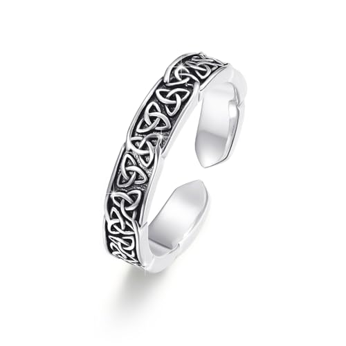 Keltischer Knoten Ringe Herren,925 Sterling Silber Verstellbar Offener Ring für Damen Keltischer Schmuck Punk Ringe Valentinstag Keltischer Daumenring Mädchen Spiraler Flechtring von JFASHOP