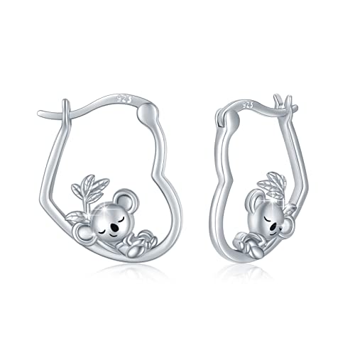 Koala Ohrringe Damen,Herz Creolen Ohrringe 925 Sterling Silber Niedliche Tier Hypoallergen Koala Huggie Ohrringe Schmuck Geschenke Danksagung Für Frauen Mädchen Kinder von JFASHOP