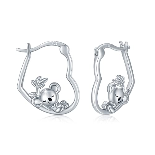 Koala Ohrringe Damen,Herz Creolen Ohrringe 925 Sterling Silber Niedliche Tier Hypoallergen Koala Huggie Ohrringes Schmuck Geschenke Danksagung Für Frauen Mädchen Kinder von JFASHOP