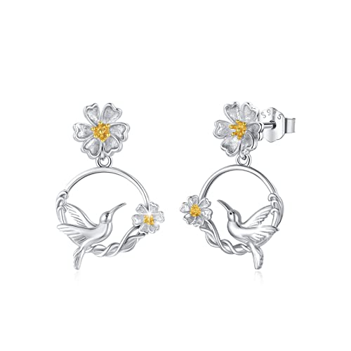 Kolibri Ohrringe für Frauen Sterling Silber Vogel Daisy Blume Dangle Drop Ohrringe Schmuck Geschenke (Huggie) von JFASHOP