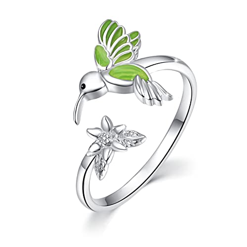 Kolibris ringe für Frauen Sterling Silber Bird Daisy Blumenring für Mädchen Freundin Geschenke Größe 7-8 von JFASHOP