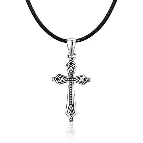 JFASHOP Kreuz Kette,Jesus Halskette Herren 925 Sterling Silber Vintage Kreuz Jesus Anhänger für Damen Punk Amullet Kette Christlicher Schmuck Valentinstag Geschenke für Männer Mädchen Kinder von JFASHOP