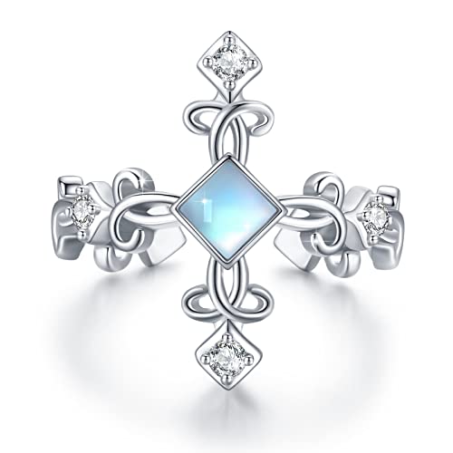 Kreuz Ring, Mondsteiner kreuz Ring 925 Sterling Silber Christian Victorian Style Inspirierende Cross Rings Schmuck Religiöse Geschenke für Frauten Mädchen von JFASHOP