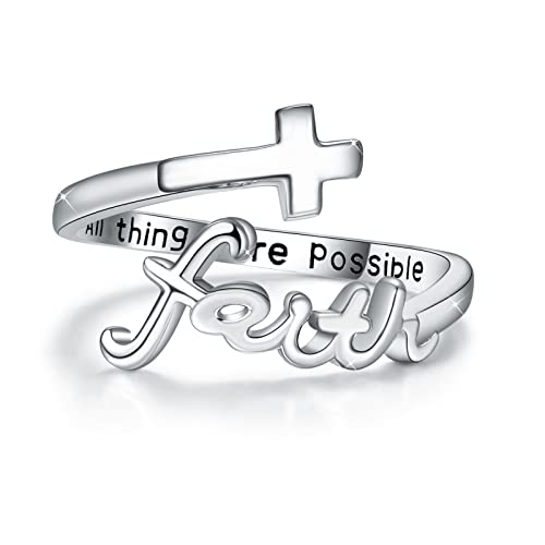 Kreuz Ring,Glaubens Ring Sterling Silber Verstellbarer Kreuz Wickel Rings Christian Fashion Band Ring für Frauen Mädchen Tochter Freundin Geschenk Geschenk von JFASHOP