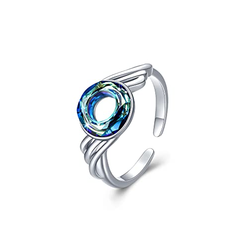 Kristall Ring Damen,925 Sterling Silber Flügel Ringe Offener Verstellbarer Ring für Mädchen Kristall Schmuck Muttertags Geschenke Valentinstag für Kinder Frau Freundin Freunde Schwester von JFASHOP