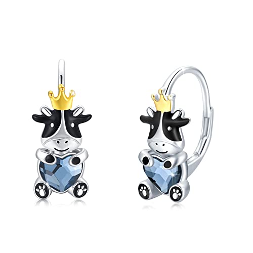 Affe Ohrstecker S925 Sterling Silber Herz Kristall Affe Liebe Ohrring Gold Tier Affen Schmuck Geschenke für Frauen & Mädchen (Kuh Ohrringe) von JFASHOP