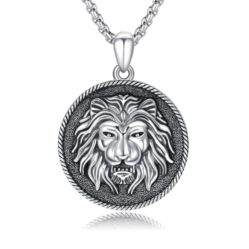 Löwen Kette für Männer 925 Sterling Silber Viking Medaillon Anhänger Norwegischer Schmuck Gotische Löwen König Totem Halsketten Tier Männer Maskuline Rock Charm von JFASHOP