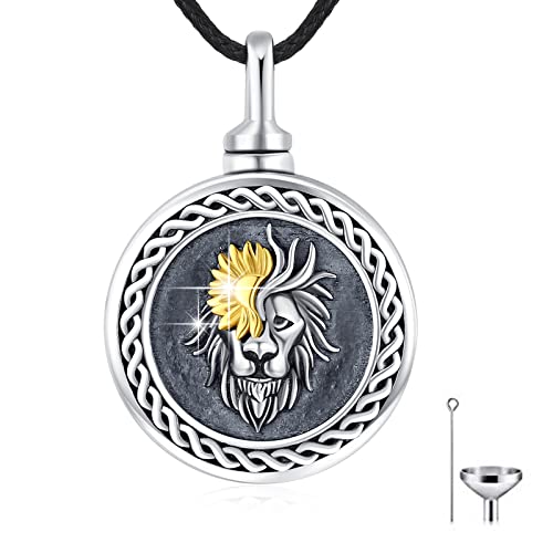 JFASHOP Löwe Urne Kette,S925 Sterling Silber Vintage Löwenurne Einäscherung Urnen Halskette für Asche,Souvenir Retro Lion Urnen Schmuck für Frauen Mädchen Männer von JFASHOP