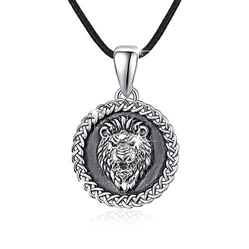 Löwen Kette Herren 925 Sterling Silber Löwenkopf Kreis Anhänger Halskette Viking Punk Amulett Tier Kette Schmuck Valentinstag Geschenke für Damen Jungen von JFASHOP