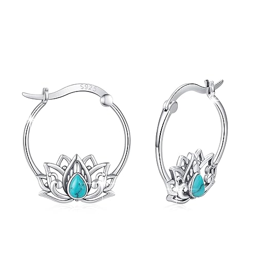 Lotus Hoop Ohrringe, S925 Sterling Silber türkis Buddhismus Ohrring Spirituelle Aufklärung Schmuck Geschenke für Frauen von JFASHOP