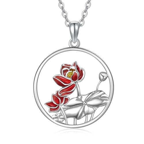 Lotus Kette Sterling Silber Birthstone Anhänger Halskette Lotus Schmuck Geschenke für Frauen Mädchen von JFASHOP