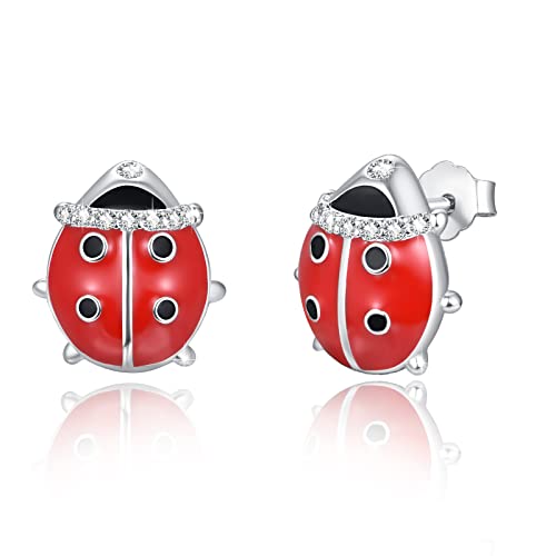 JFASHOP Marienkäfer Ohrringe 925 Sterling Silber Ladybug Ohrringe süße kleine hypoallergene Käfer Ohrring -Juwelier Geschenke für Frauen Mädchen Geburtstag (Käfer) von JFASHOP