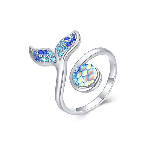 Meerjungfrau Ring 925 Sterling Silber Endstück Finger Offener Ring Verstellbar Schmuck für Mädchen Kinder Frauen Freunde Liebhaber Geschenke Valentinstag von JFASHOP