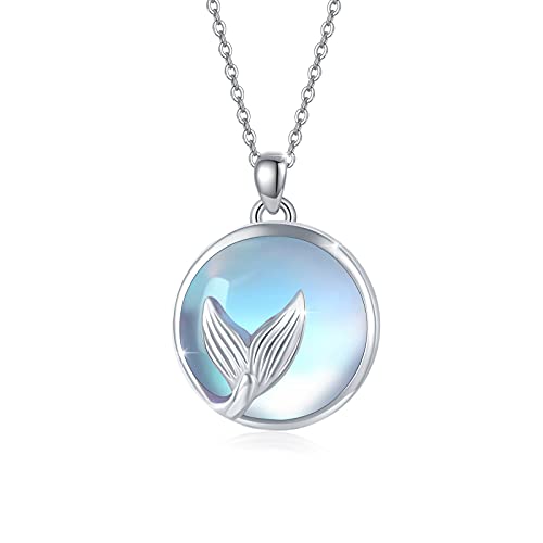 JFASHOP Mondstein Halskette 925 Sterling Silber Regenbogen Mondstein Meerjungfrau Anhänger Kette für Mädchen Schmuck Muttertags Geschenke für Damen Kinder von JFASHOP