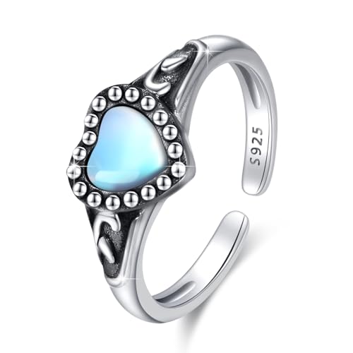 Mondstein Heart Ring 925 Sterling Silver Turquoise Celtic Adjustable Ring Faith Hope Love Ring von JFASHOP