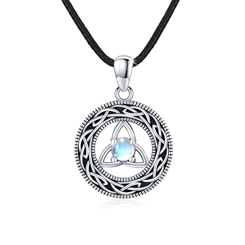 JFASHOP Mondstein Kette Damen 925 Sterling Silber Keltisch Trinity Anhänger Amulett Halskette Herren Mondstein Schmuck Keltische Muttertags Geschenke für Mädchen Männer Kinder von JFASHOP