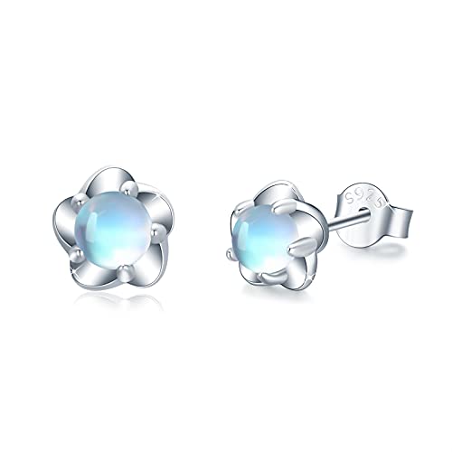 Mondstein Ohrring für Damen,Blume Ohrstecker S925 Sterling Silber Ohrringe Blume Mondstein Schmuck Muttertags Geschenke New Year's für Mädchen Kinder von JFASHOP