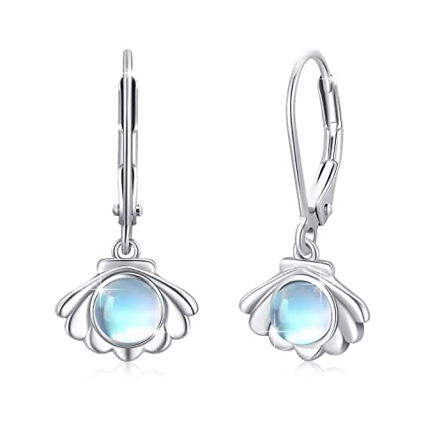 Mondstein Ohrringe Mädchen 925 Silber Muschel Ohrringe Mondstein Schmuck Muschel Ohrhänger Creolen Ohrstecker Danksagung Geschenke für Damen Frauen Kinder von JFASHOP