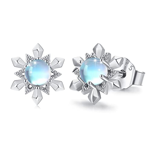 Schneeflocke Ohrringe Damen 925 Sterling Silber Mondstein Ohrringe Weihnachten Ohrstecker Regenbogen Geschenke für Mädchen Frauen Kinder von JFASHOP