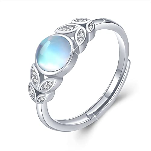 Mondstein Ring 925 Sterling Silver Ring Verstellbarer für Damen Offener Blatt Ringe Regenbogen Mondstein Schmuck Geschenke Valentinstag für Mädchen Kinder von JFASHOP