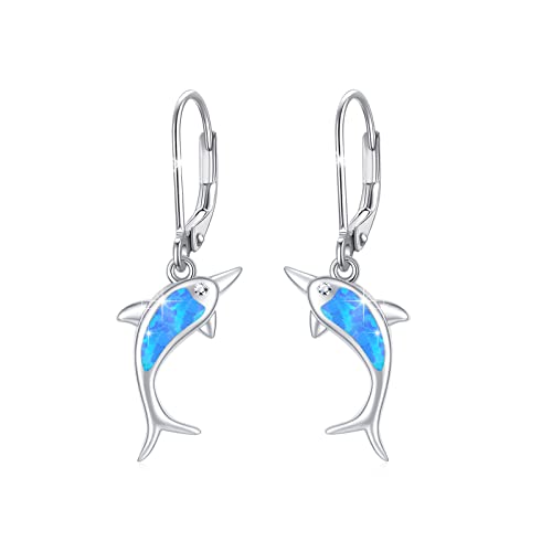 Opal Delfin Creolen Ohrringe Damen 925 Sterling Silber Delfin Tropfen Ohrringe Opal Ohrstecker Hängende Kleine Tier Delfin Schmuck Geschenk Weihnachts für Frauen Kinder Freundin Tochter von JFASHOP