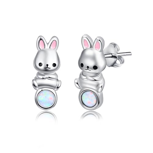 Opal Ohrringe für Damen 925 Sterling Silber Hase Ohrringe Ohrstecker Tier Ohrringe Schmuck für Frauen Mädchen Kinder von JFASHOP