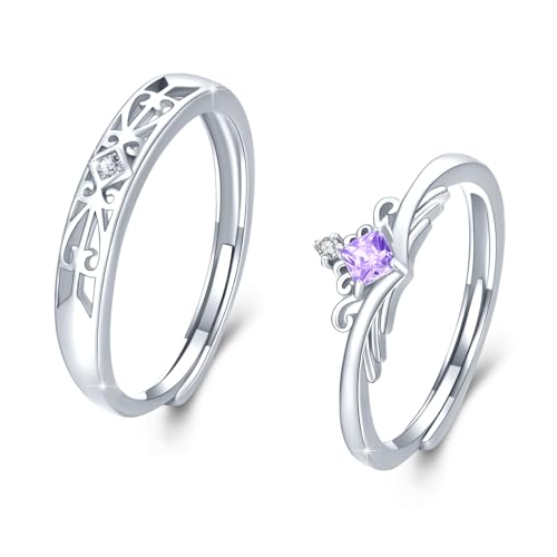 Paar Ringe Set 925 Sterling Silber Verlobungsringe Paar Verstellbare Offene Ring für Verlobungsringe Paar Fingerring Matching Rings Jubiläum Valentinstag für Damen Herren (Blau+Weiß) von JFASHOP