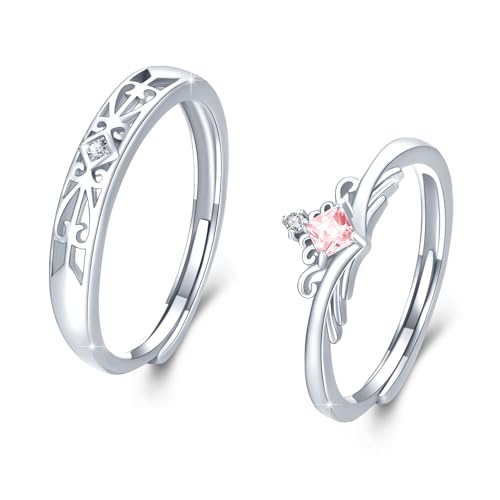 Paar Ringe Set 925 Sterling Silber Verlobungsringe Paar Verstellbare Offene Ring für Verlobungsringe Paar Fingerring Matching Rings Jubiläum Valentinstag für Damen Herren (Rosa+Weiß) von JFASHOP