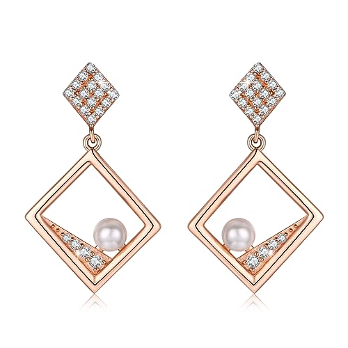 Perlen Ohrsteckerohrringe 925 Sterling Silber Rosegold Quadratische Hängend ohrringe mit Zirkonia Schmuck Geschenke für Damen von JFASHOP